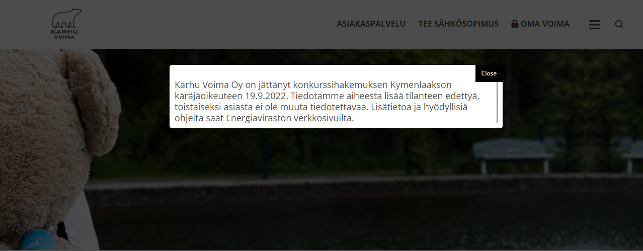 Ilmoitus konkurssista Karhu Voiman sivuilla